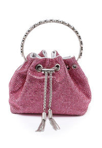 Pochette a spalla con borchie di cristalli rosa