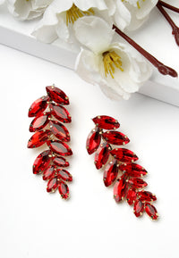 Red Leaf-Shaped Drop Earrings