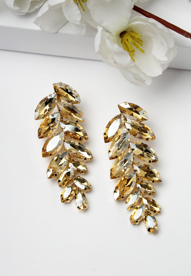 Gold-Coloured Leaf-Shaped Drop Earrings