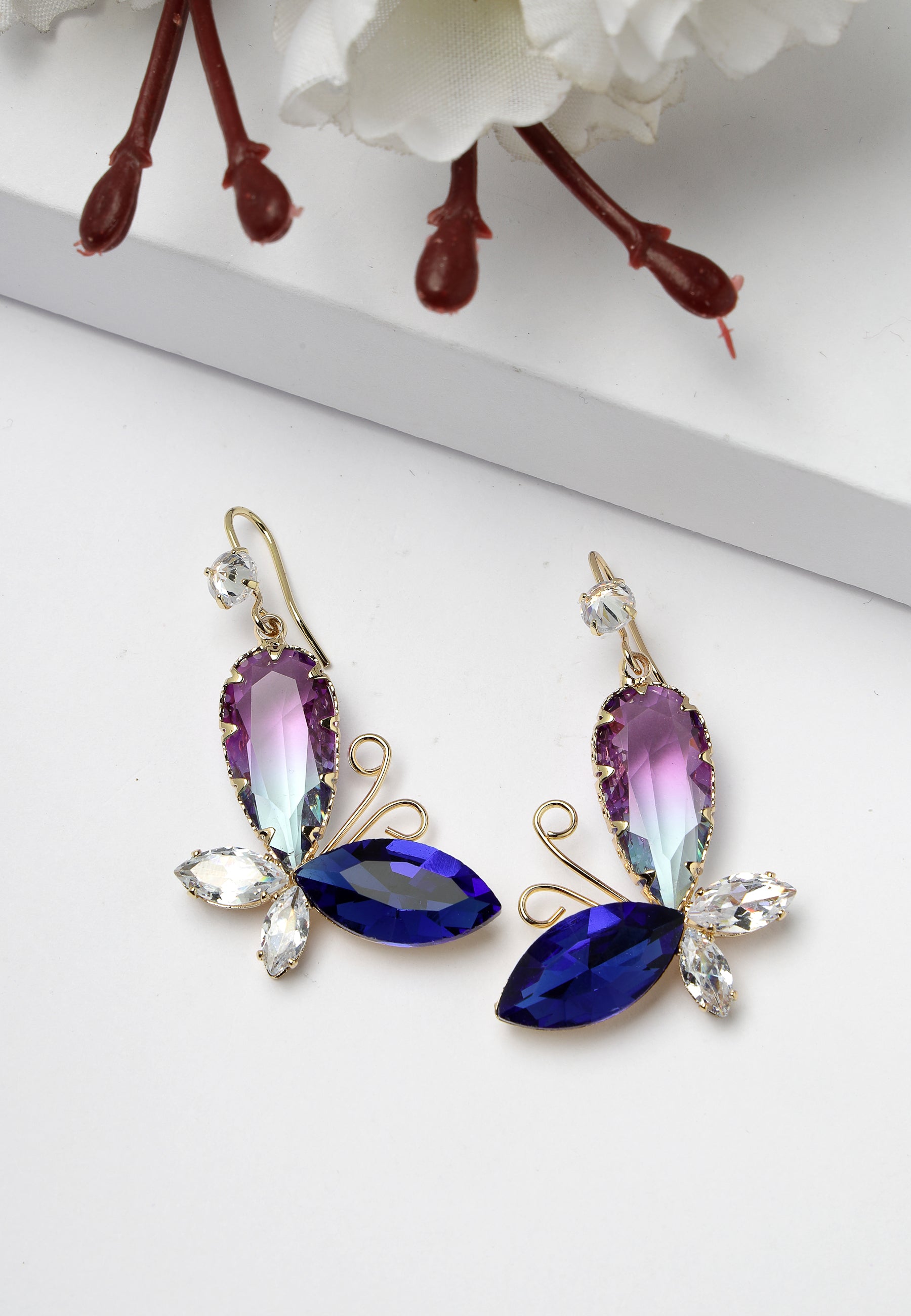 Purple Butterfly Charm Earrings