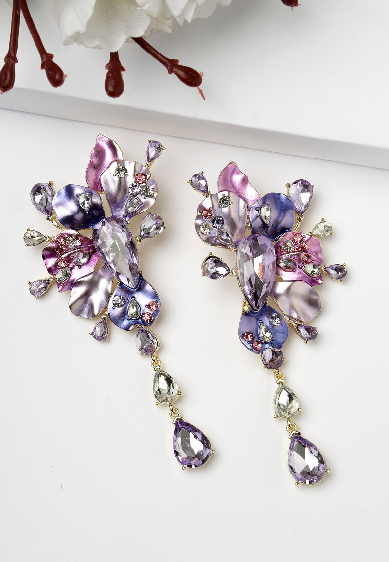 Pendientes colgantes con racimo de flores de color violeta