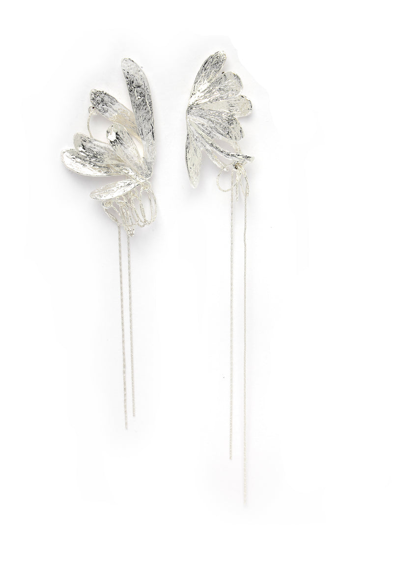 Silver-Coloured Long Butterfly Earrings