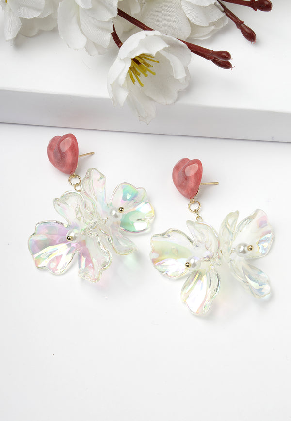 Heart Dangling Floral Earrings