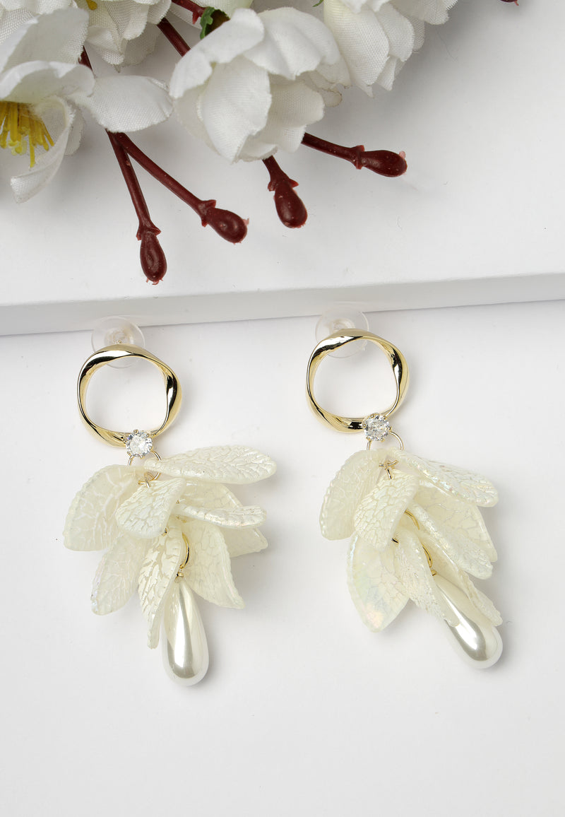 Cascading White Leaf Dangle Earrings