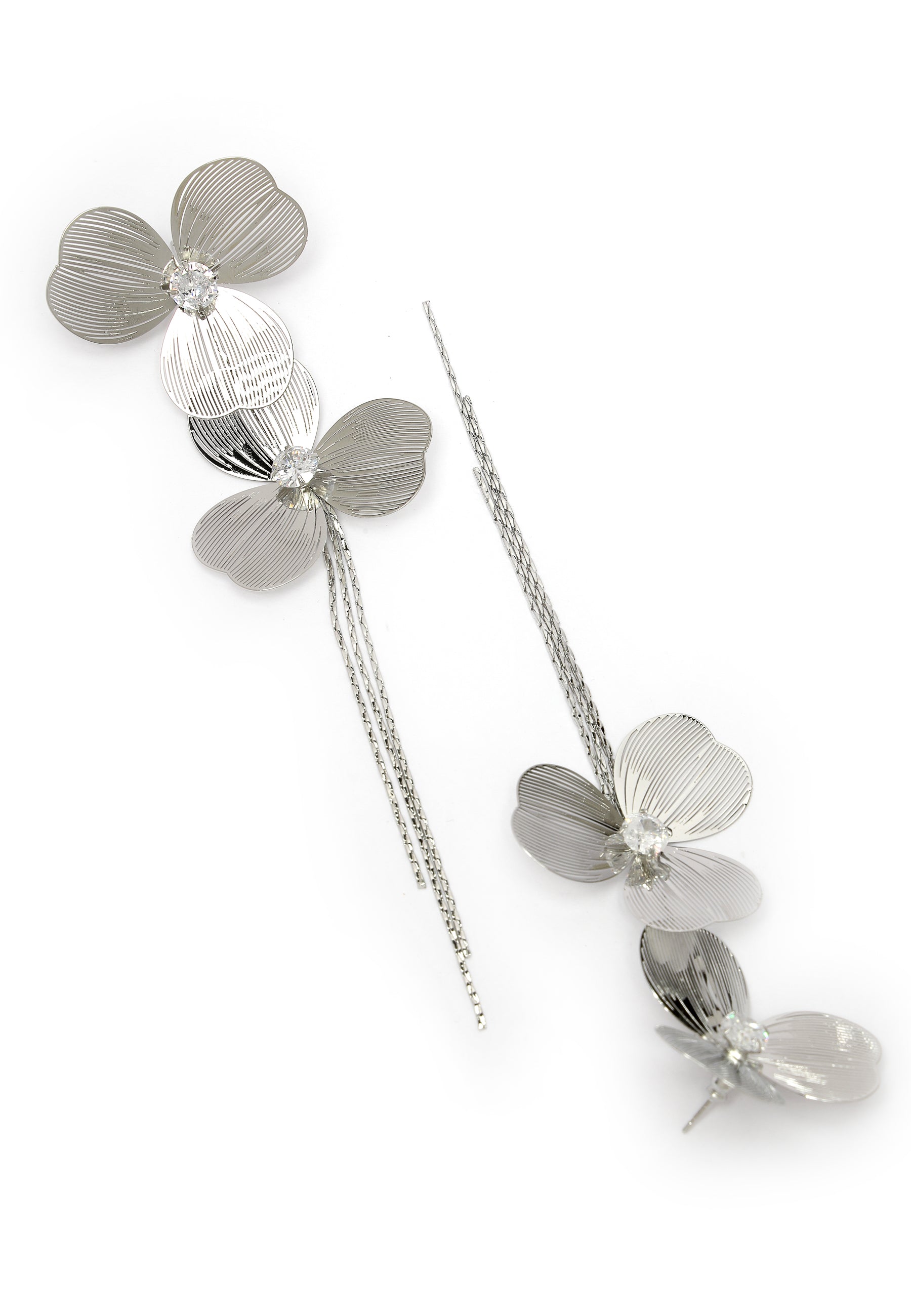 Silver-Coloured Floral Chain Earrings