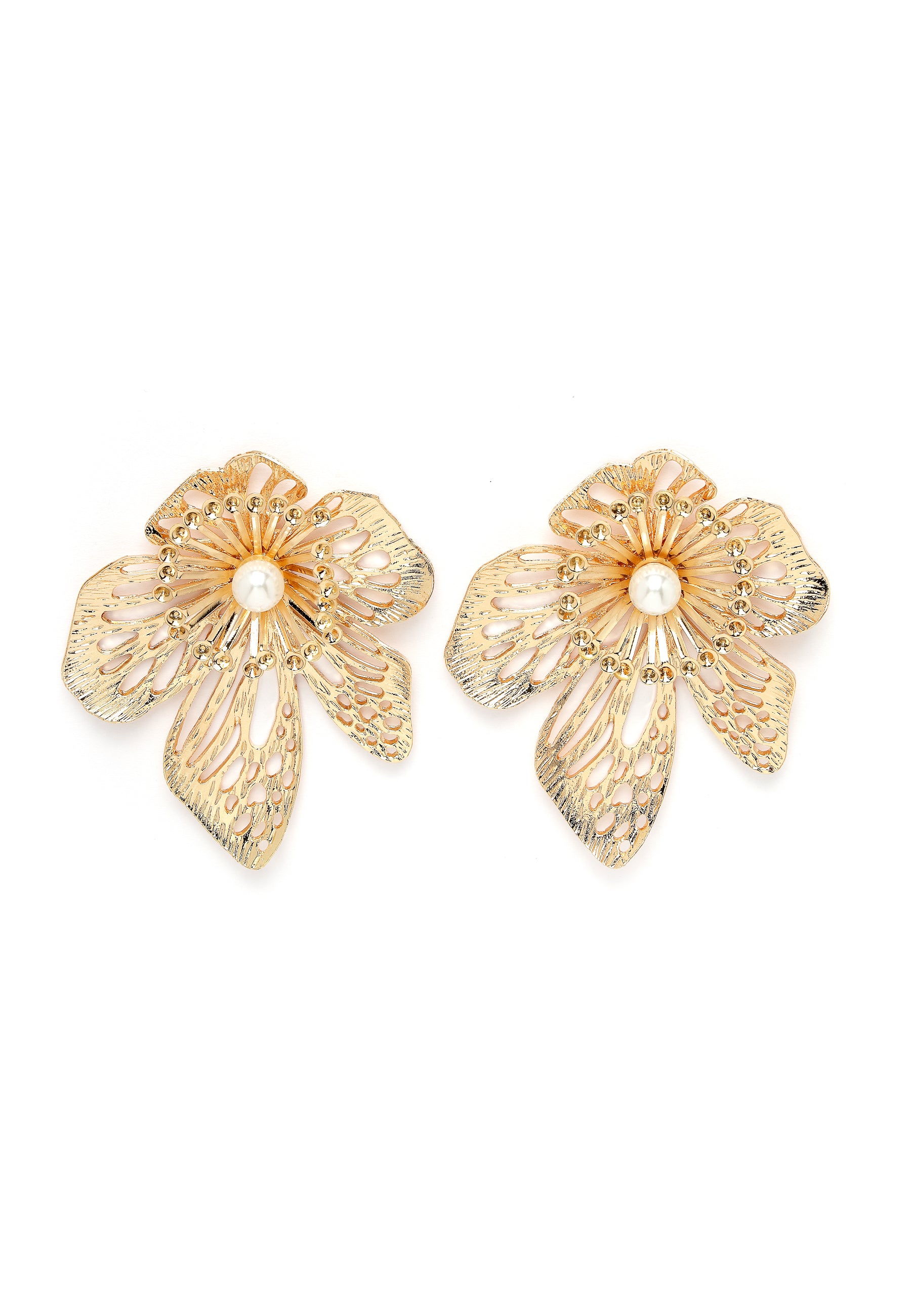 Sparkling Gold-Coloured Flower Pendant And Earrings Set