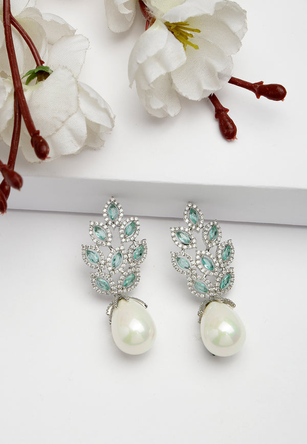 Elegant Leafy Zirconia Drop Earrings