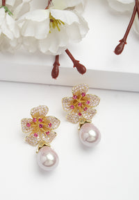 Zirconia Floral Drop Earrings