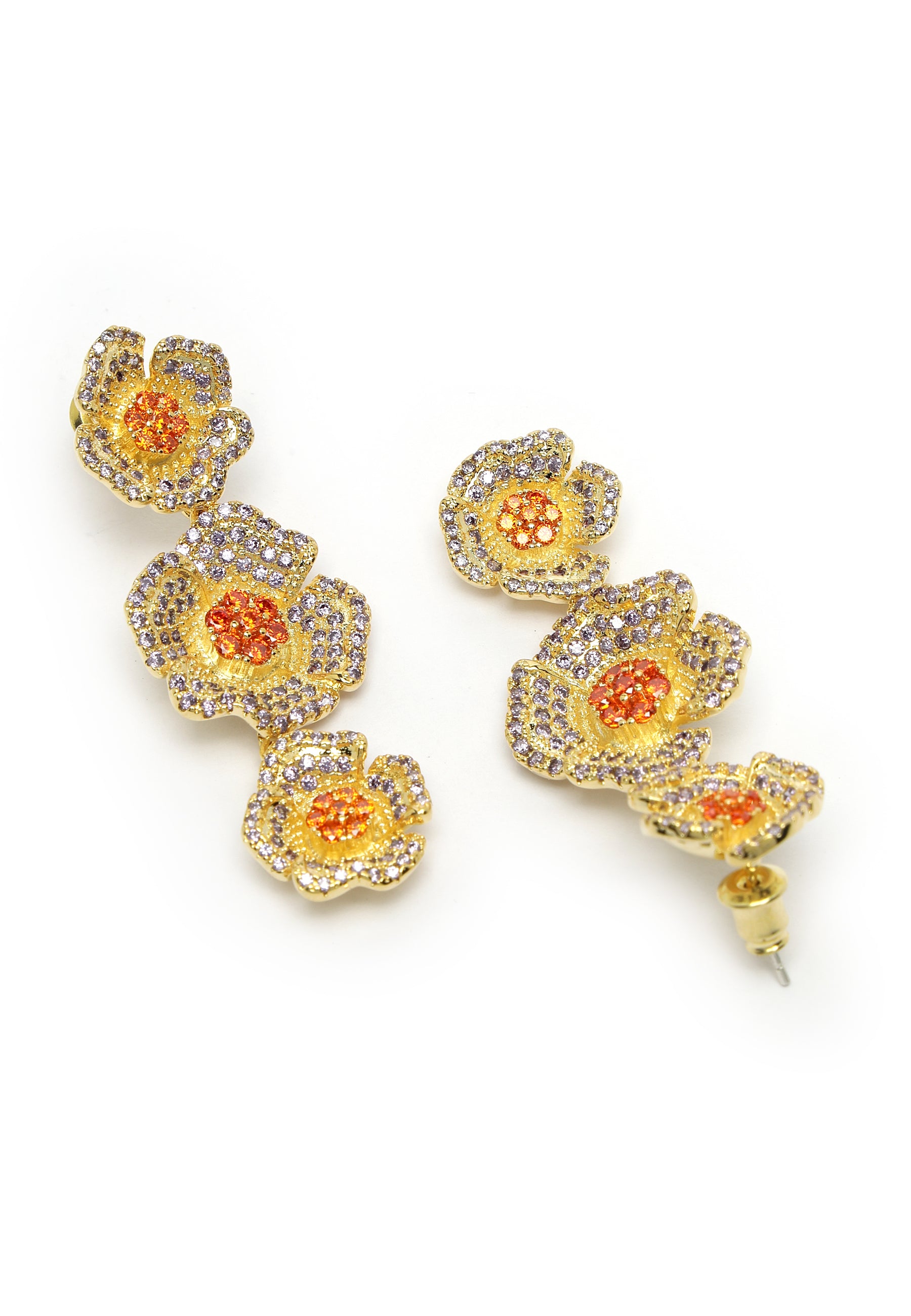 Cubic Zirconia Triple Flower Dangle øreringe