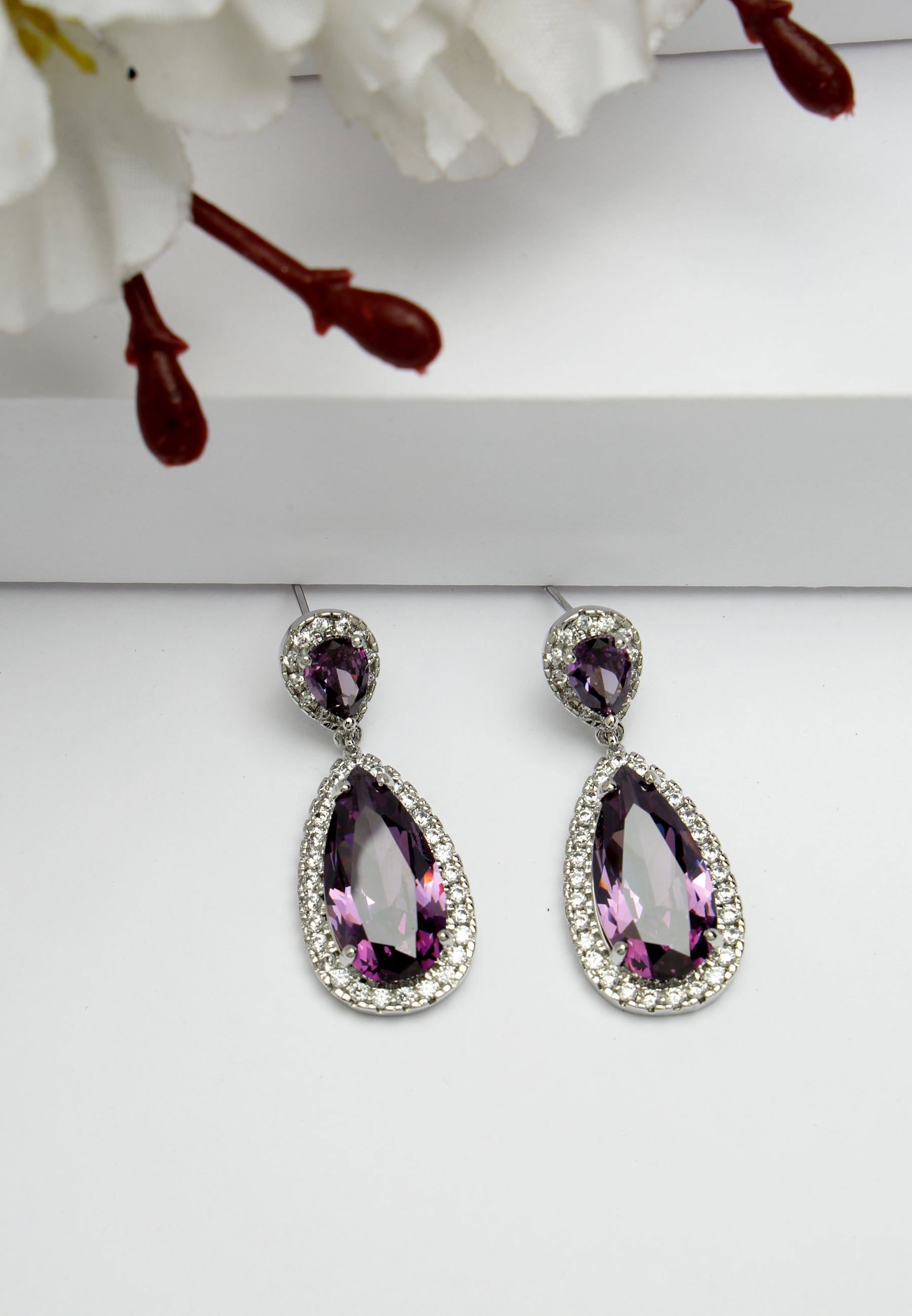 Zirconia Drop Earrings In Purple