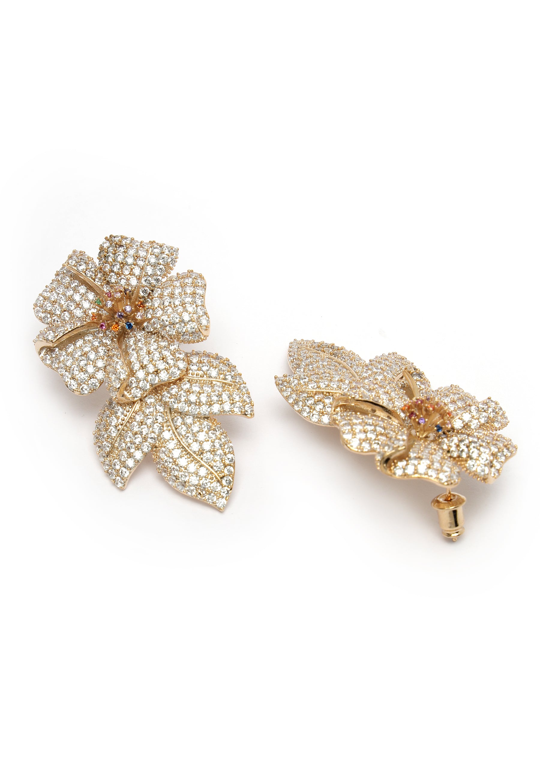 Boucles D'oreilles Fleur Et Feuille Brillantes