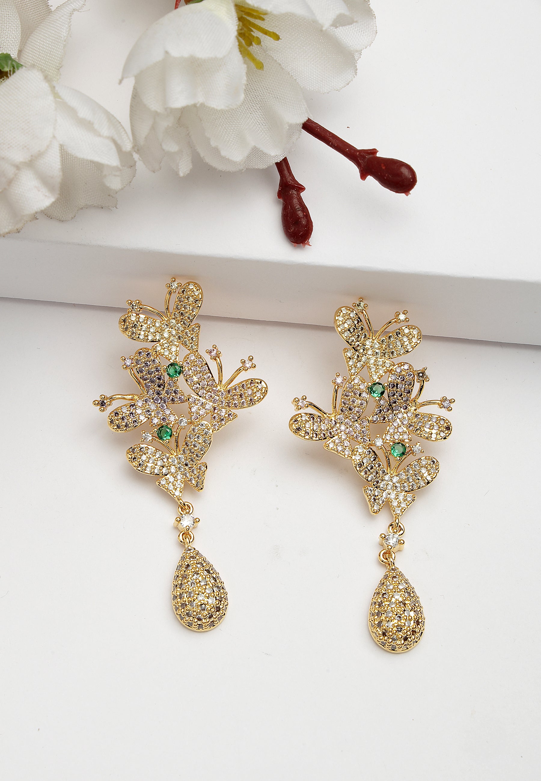 Gleaming Cubic Zirconia Butterfly Drop Earrings