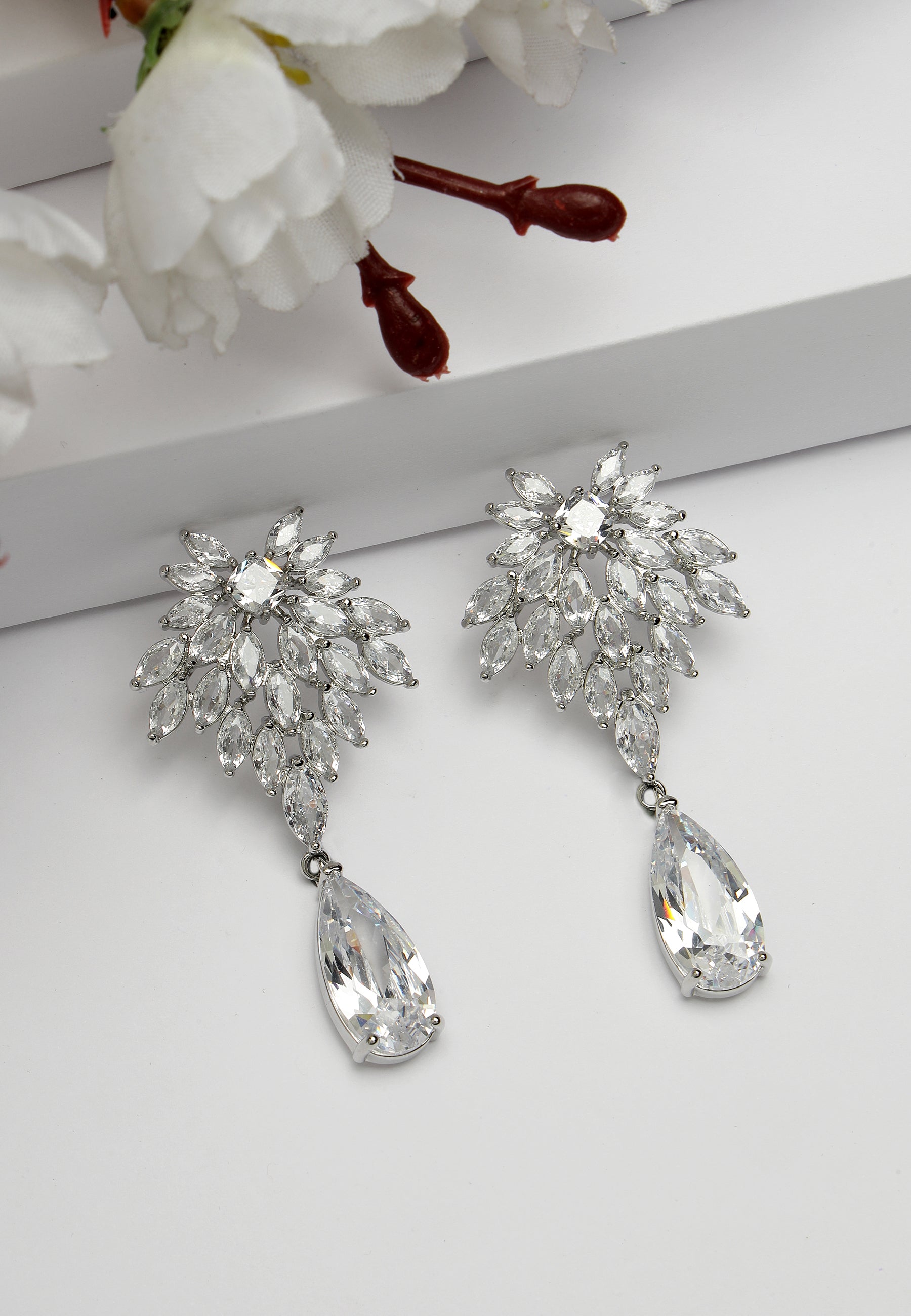 Elegant Zirconia Leafy Drop Earrings