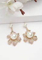 Cubic Zirconia Blooming Pearl Floral Earrings