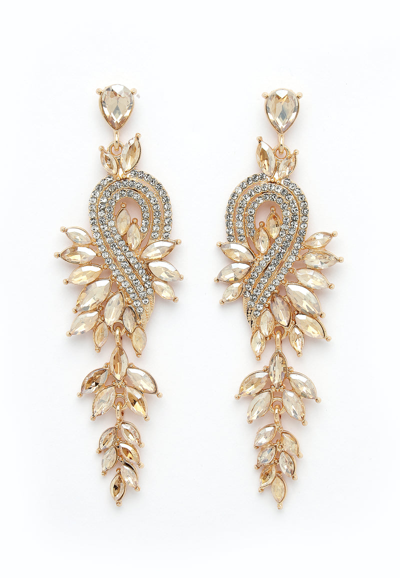 Beautiful Champagne Crystal Leaf Earrings