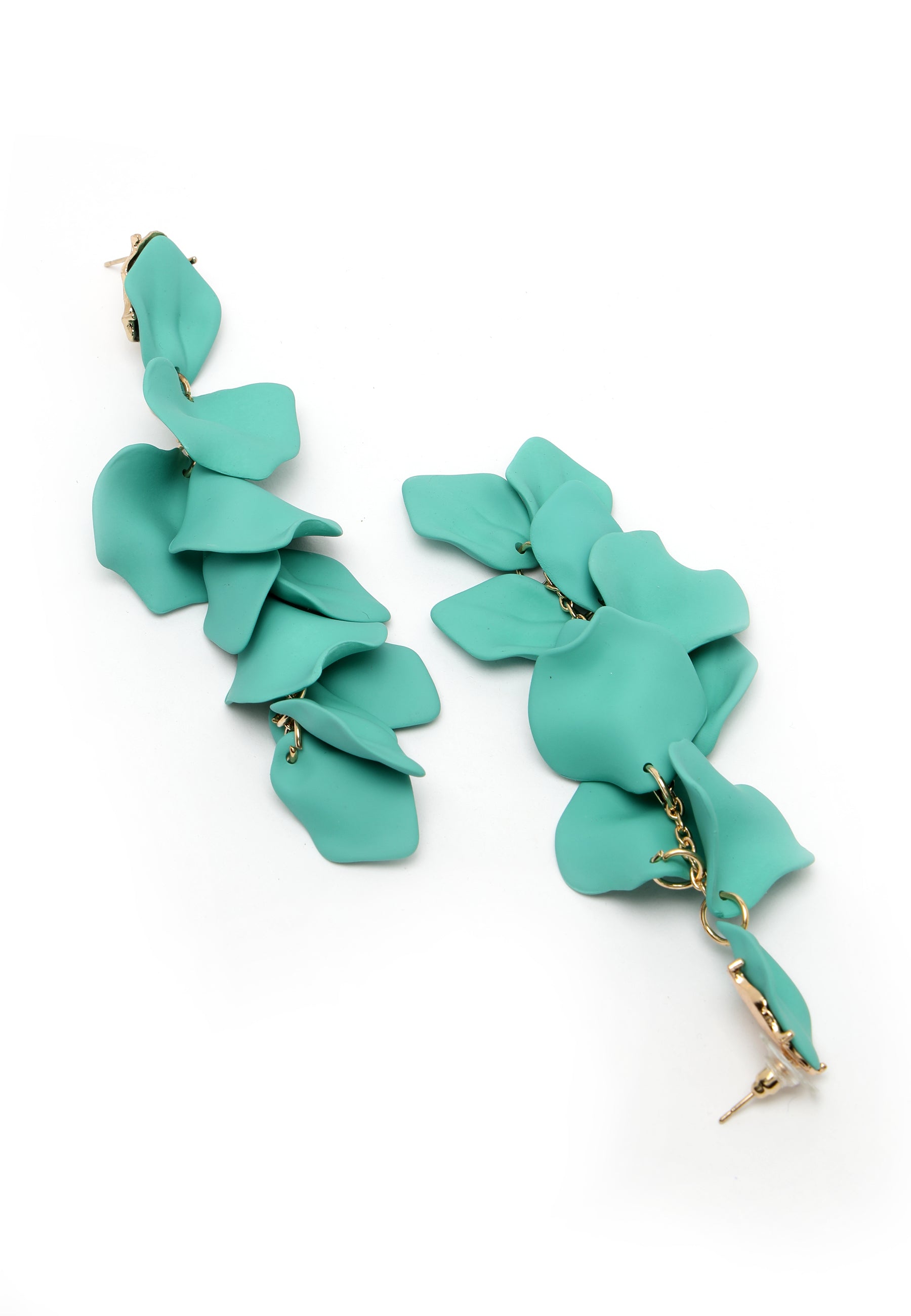 Turquoise blauwe roos bloemblaadje vormige Danglers oorbellen