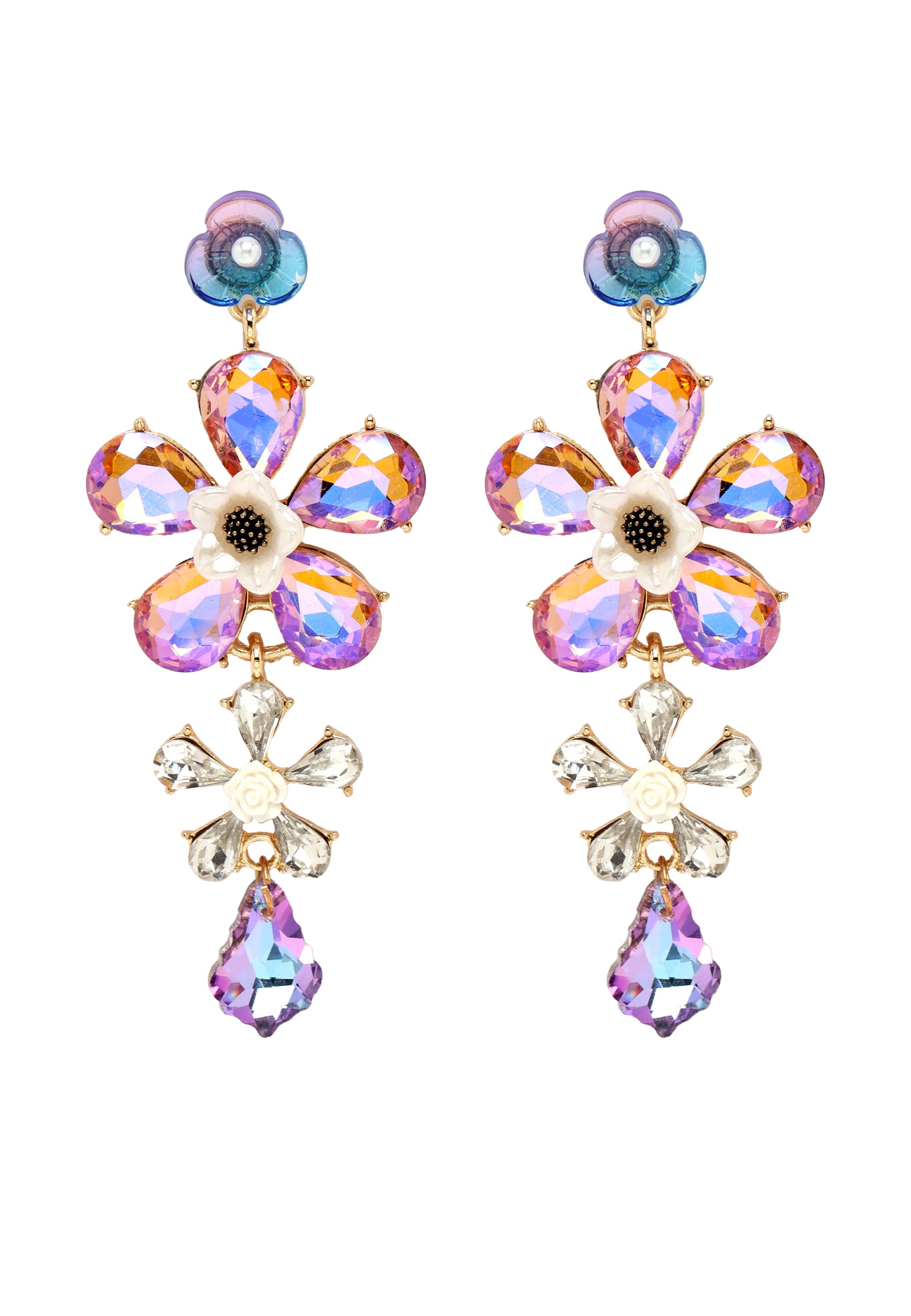 Multi-Colored Flower Shaped Drop Earrings