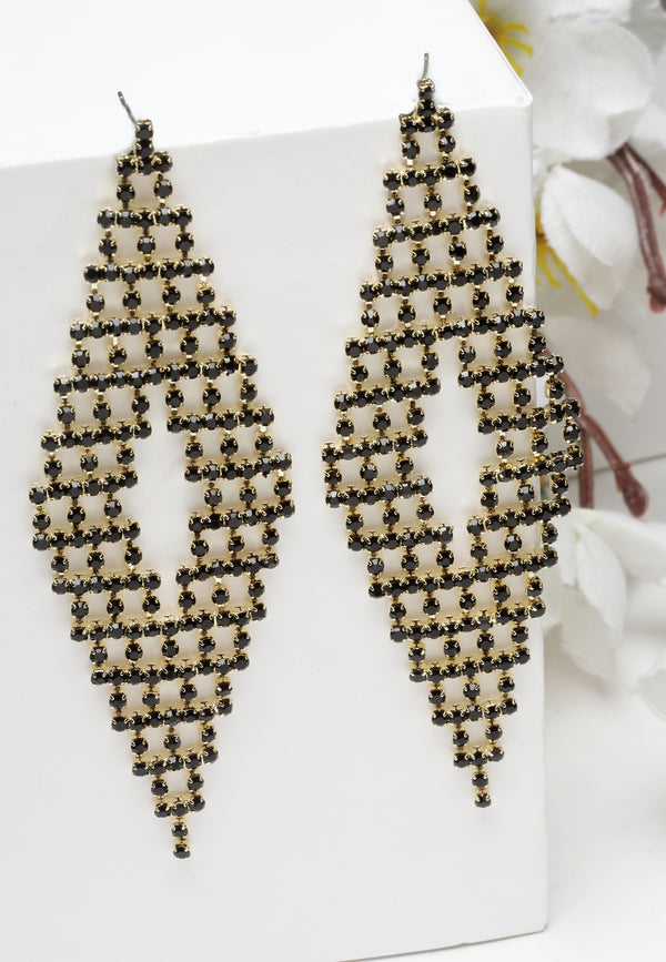 Prachtige ruitvormige zwarte kristallen oorbellen