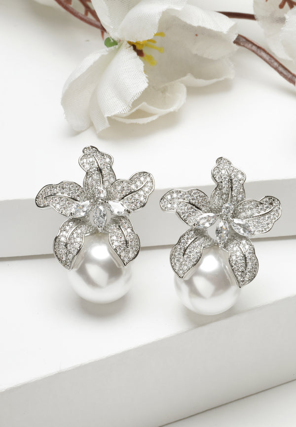 Bridesmaid Silver-Colored Crystal Earrings