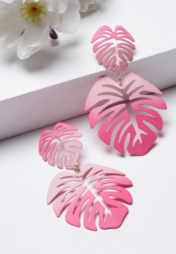 Pink Palm Leaf Dangle korvakorut