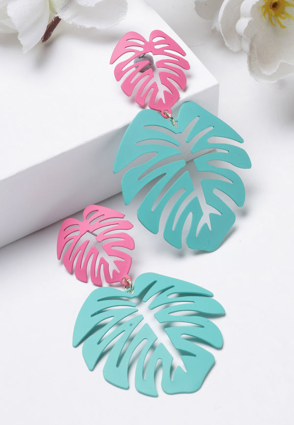 Green Palm Leaf Dangle Earrings