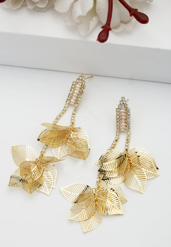 Gouden Bladachtige Hangende Oorbellen