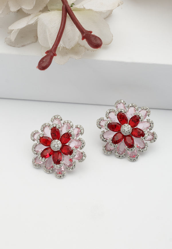 Ruby-Red Floral Earrings