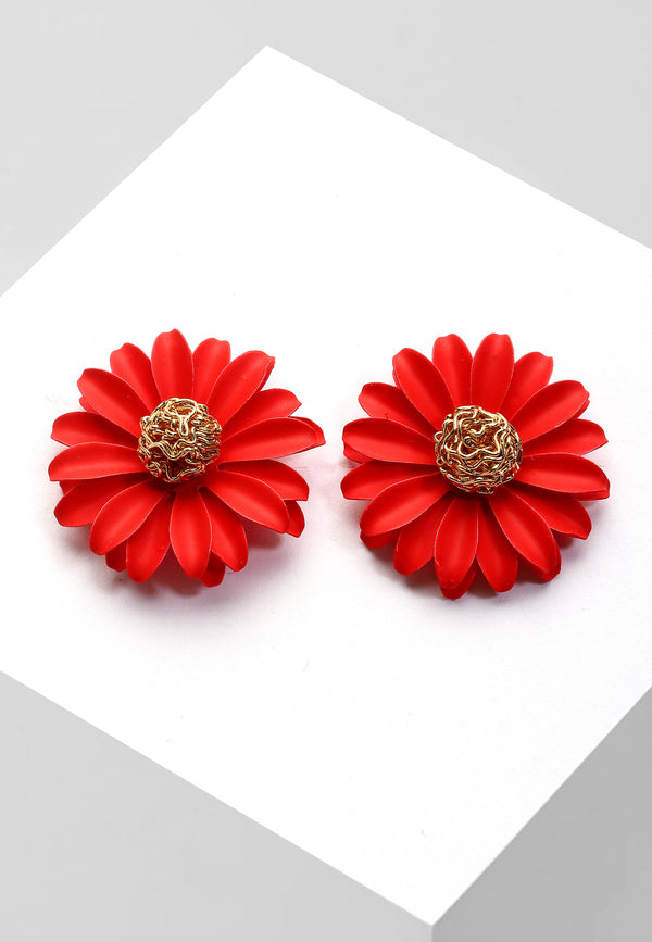 Red Floral Studs