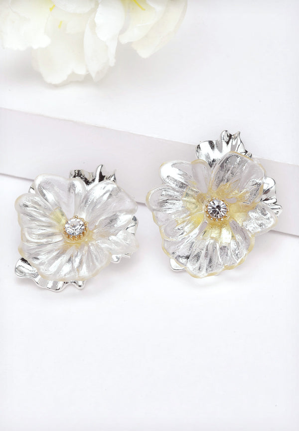 Boucles d'oreilles à tige en cristal floral argenté