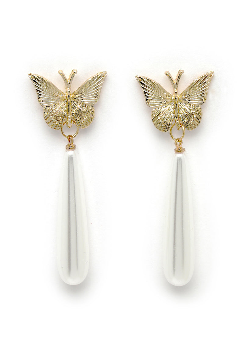 vita Butterfly Pearl Crystal örhängen